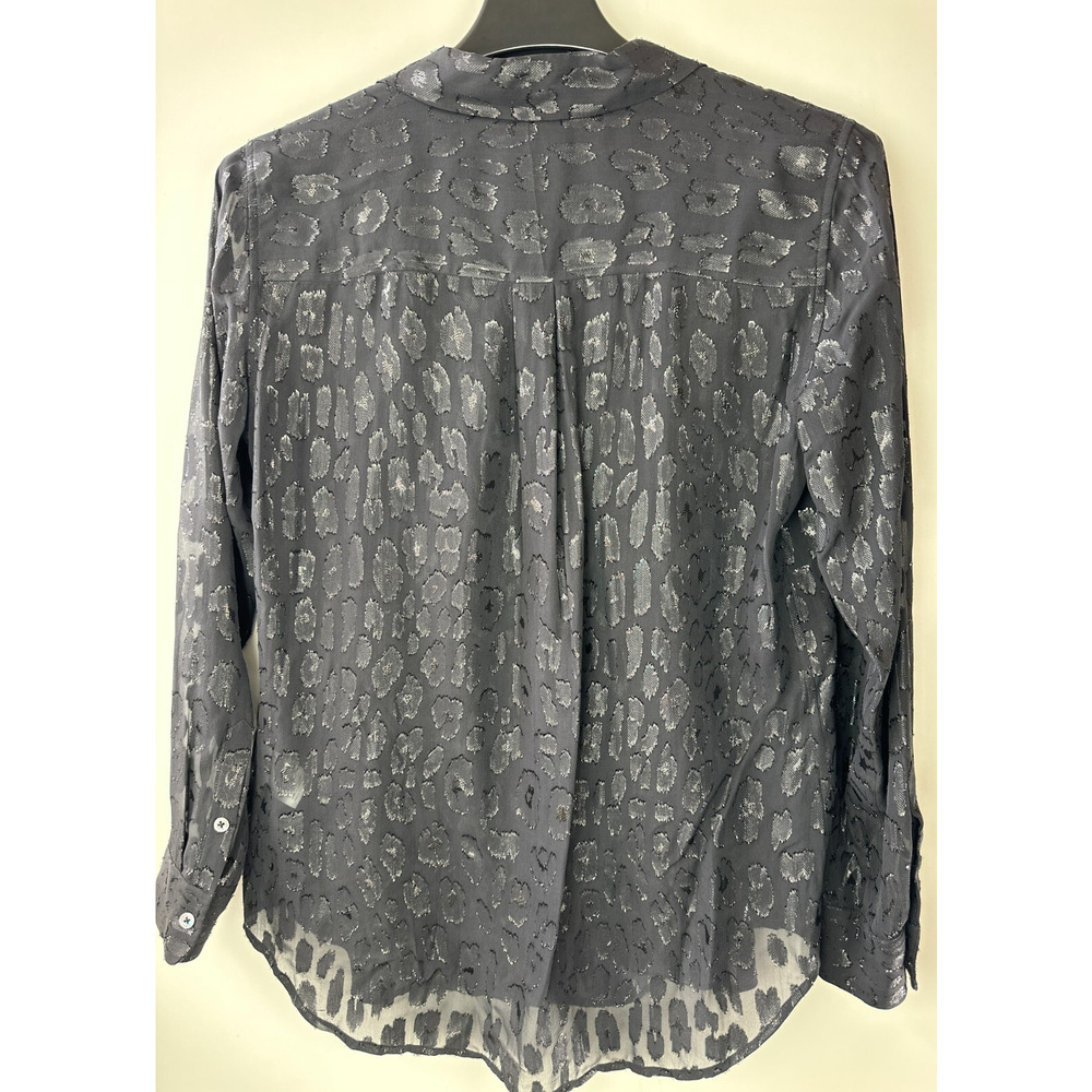 Equipment Femme Daddy Metallic Leopard Print Silk Blend Blouse Black Top Large - Picture 9 of 13